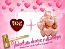 Valentino dienos rinkinys - BOOM tortas ir rožinio aukso 10 balionų (45cm)